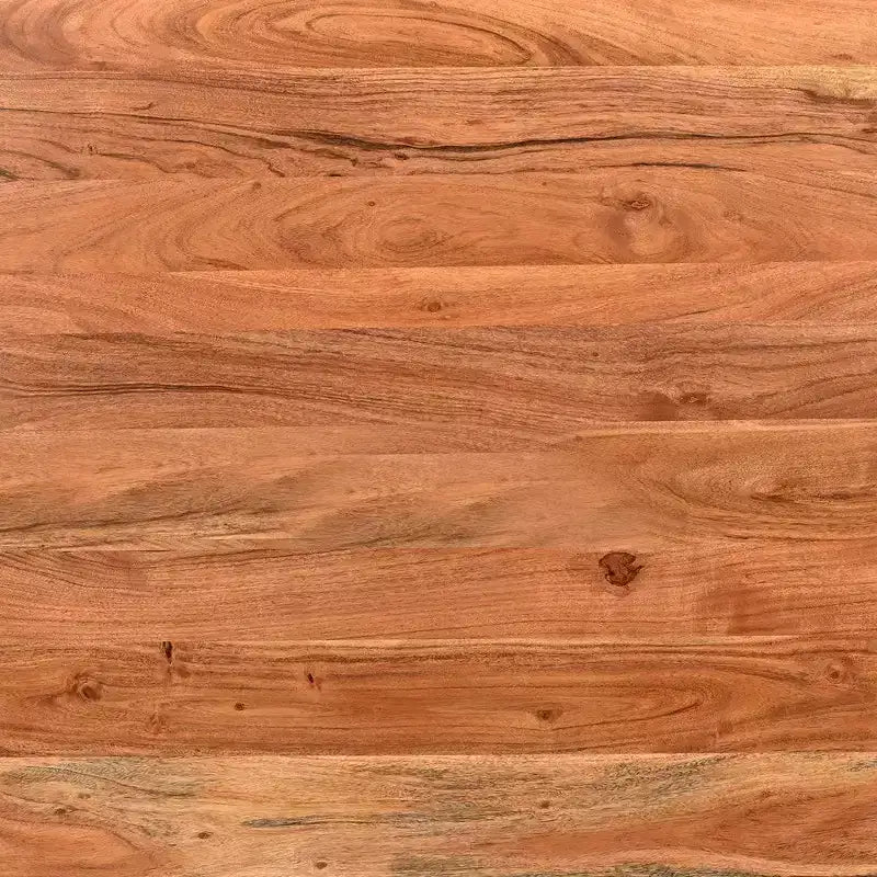Table à manger rectangulaire avec piètement en métal croisé et plateau en bois d'acacia aspect Live Edge