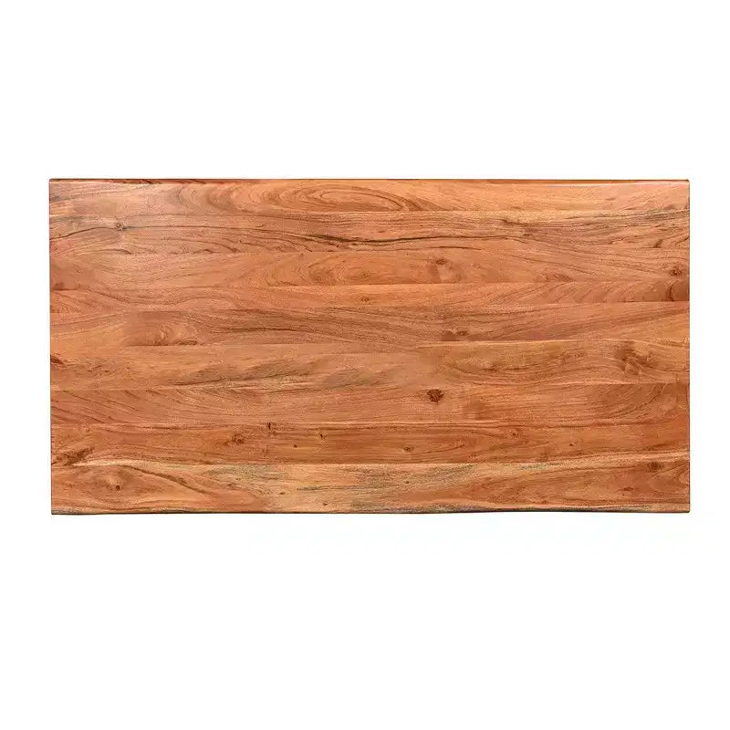 Table à manger rectangulaire avec piètement en métal croisé et plateau en bois d'acacia aspect Live Edge