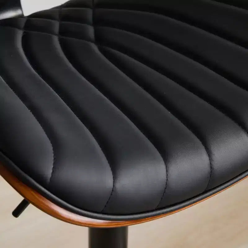 Tabouret de bar pivotant et réglable en hauteur, en bois courbé, avec revêtement en similicuir