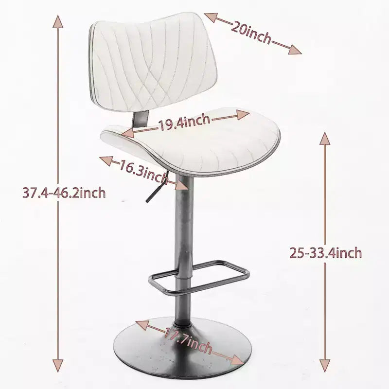 Tabouret de bar pivotant et réglable en hauteur, en bois courbé, avec revêtement en similicuir