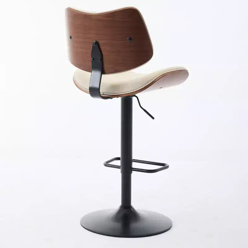 Tabouret de bar pivotant et réglable en hauteur, en bois courbé, avec revêtement en similicuir