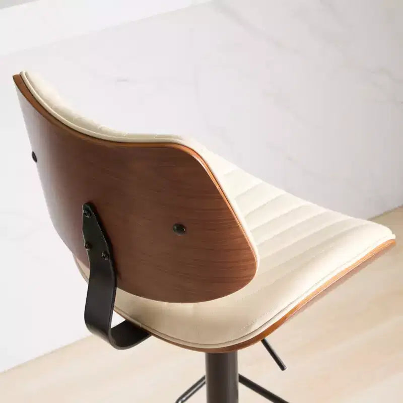 Tabouret de bar pivotant et réglable en hauteur, en bois courbé, avec revêtement en similicuir