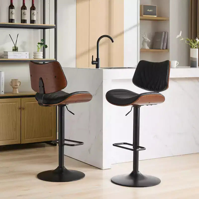 Tabouret de bar pivotant et réglable en hauteur, en bois courbé, avec revêtement en similicuir