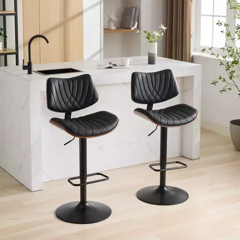 Tabouret de bar pivotant et réglable en hauteur, en bois courbé, avec revêtement en similicuir
