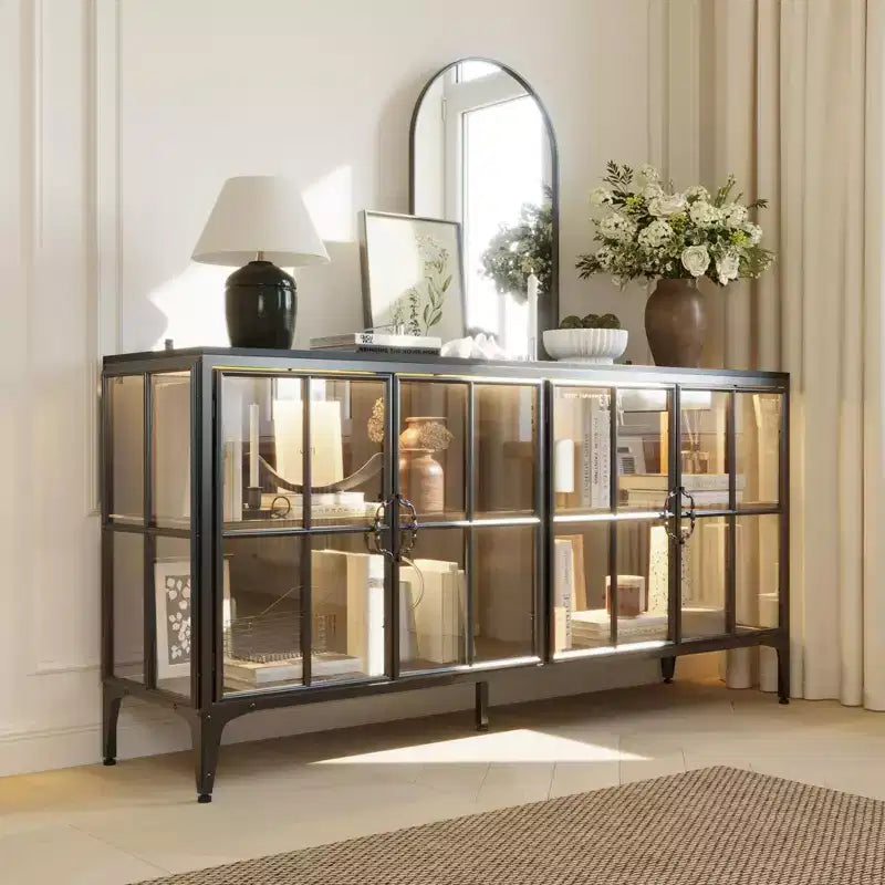 Étagère vitrine de rangement buffet avec portes en verre