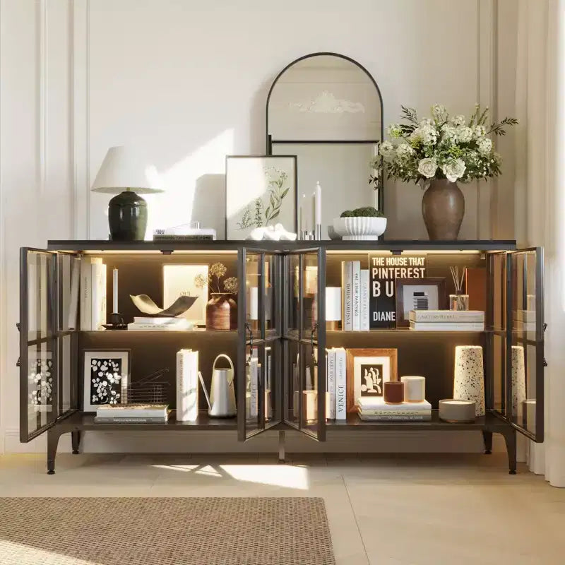 Étagère vitrine de rangement buffet avec portes en verre