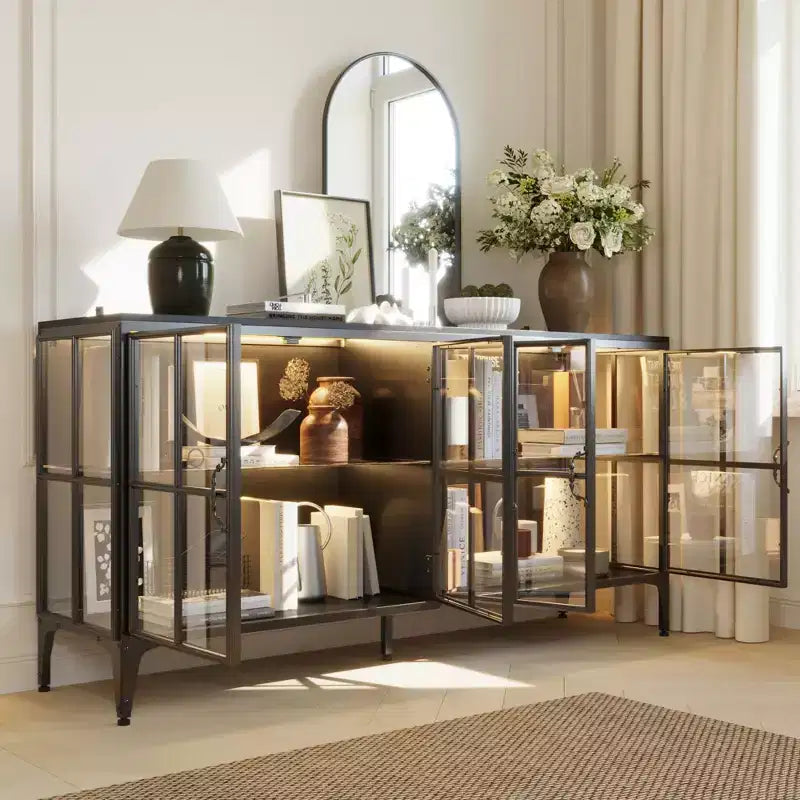 Étagère vitrine de rangement buffet avec portes en verre