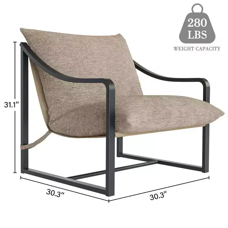 Fauteuil d'appoint Sling, chaises de salon à cadre métallique avec coussins amovibles