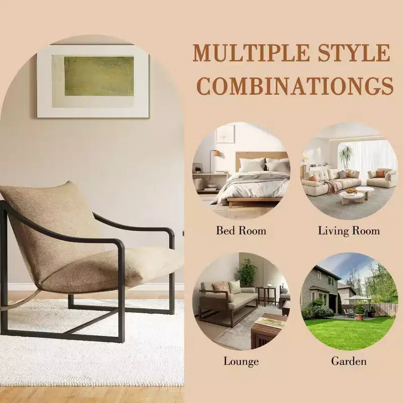 Fauteuil d'appoint Sling, chaises de salon à cadre métallique avec coussins amovibles