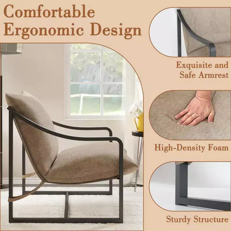 Fauteuil d'appoint Sling, chaises de salon à cadre métallique avec coussins amovibles