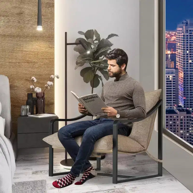 Fauteuil d'appoint Sling, chaises de salon à cadre métallique avec coussins amovibles