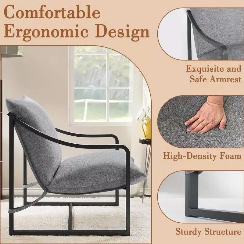Fauteuil d'appoint Sling, chaises de salon à cadre métallique avec coussins amovibles
