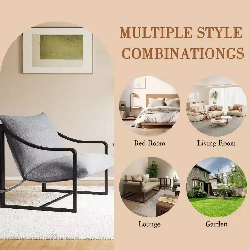 Fauteuil d'appoint Sling, chaises de salon à cadre métallique avec coussins amovibles