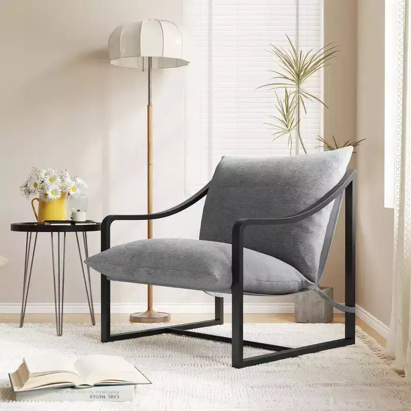 Fauteuil d'appoint Sling, chaises de salon à cadre métallique avec coussins amovibles