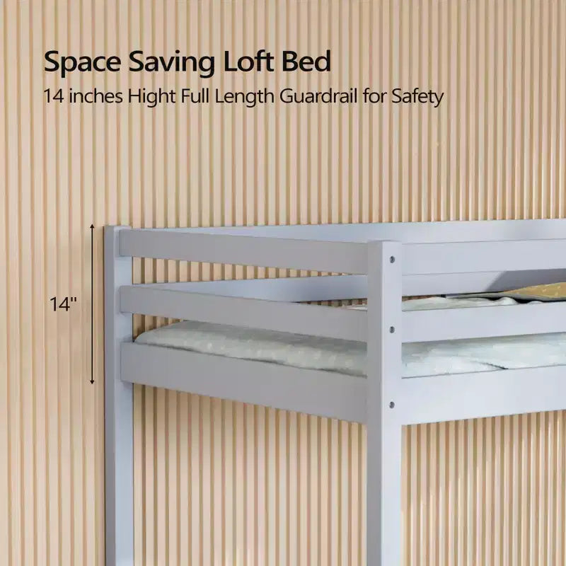 Lit mezzanine junior en bois gris avec escalier, pleine grandeur pour adultes, enfants et jeunes adolescents