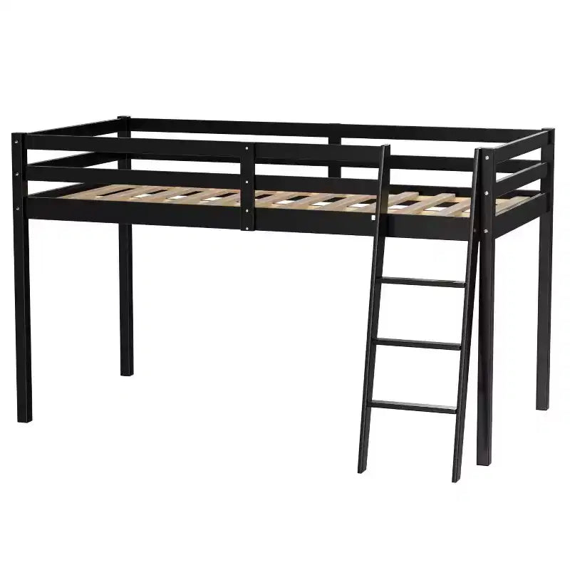 Lit mezzanine junior en bois gris avec escalier, pleine grandeur pour adultes, enfants et jeunes adolescents