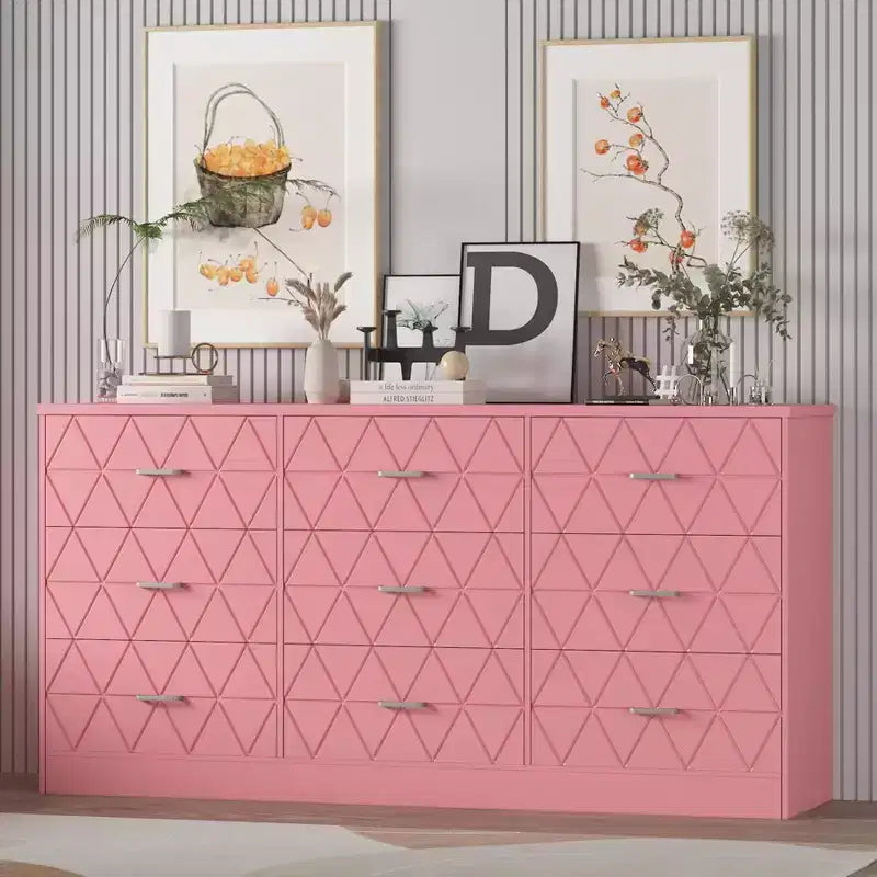 Commode triple à 9 tiroirs Modern Accent, Armoire de rangement en bois pour chambre à coucher