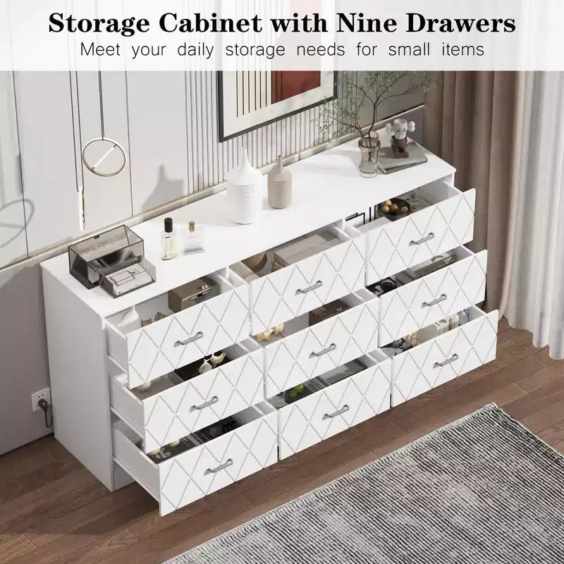 Commode triple à 9 tiroirs Modern Accent, Armoire de rangement en bois pour chambre à coucher