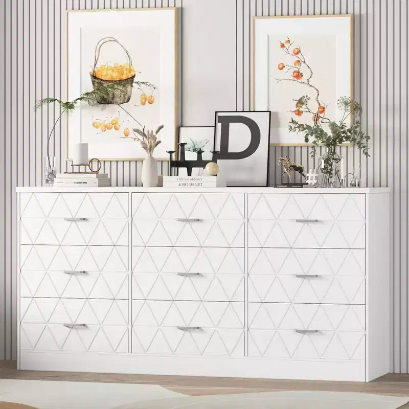 Commode triple à 9 tiroirs Modern Accent, Armoire de rangement en bois pour chambre à coucher