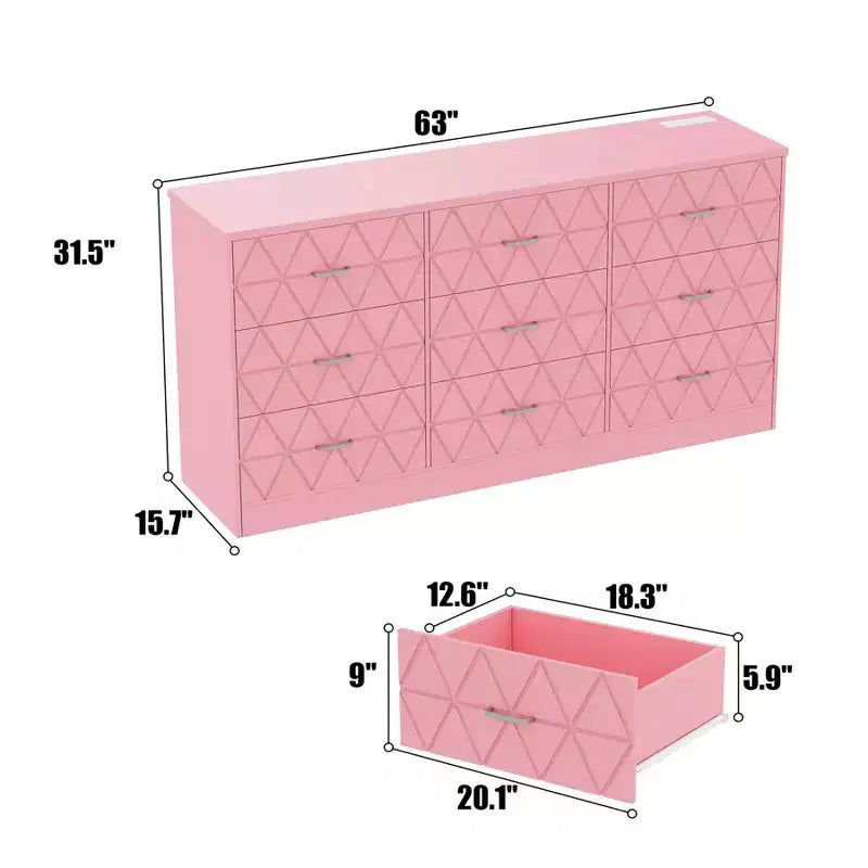Commode triple à 9 tiroirs Modern Accent, Armoire de rangement en bois pour chambre à coucher