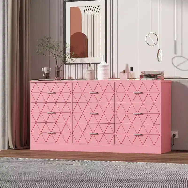 Commode triple à 9 tiroirs Modern Accent, Armoire de rangement en bois pour chambre à coucher