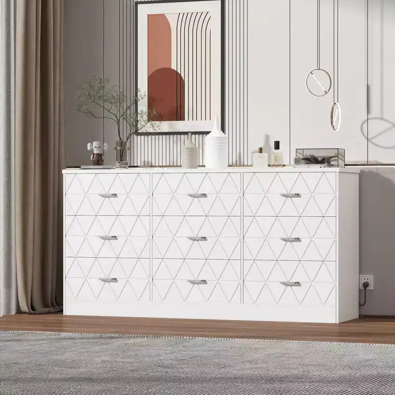 Commode triple à 9 tiroirs Modern Accent, Armoire de rangement en bois pour chambre à coucher