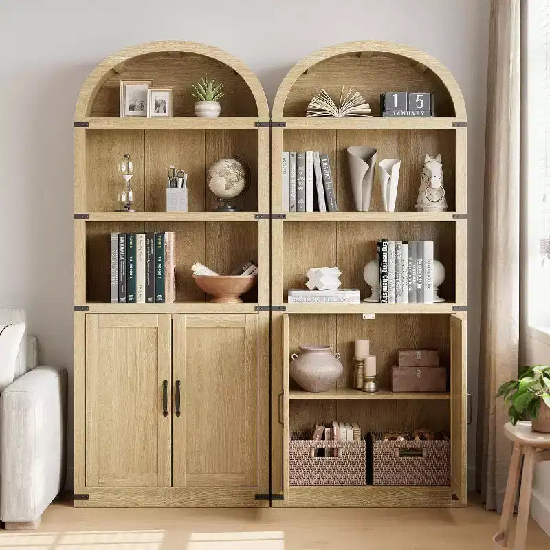 Bibliothèque avec portes Étagère cintrée 182 cm de haut Bibliothèque de style rustique