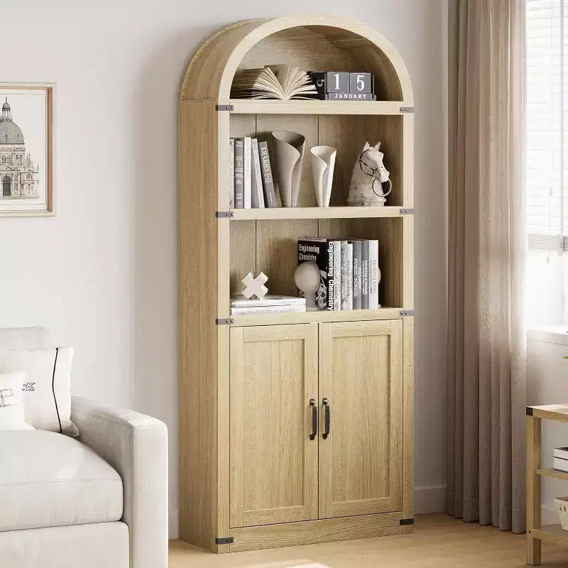 Bibliothèque avec portes Étagère cintrée 182 cm de haut Bibliothèque de style rustique