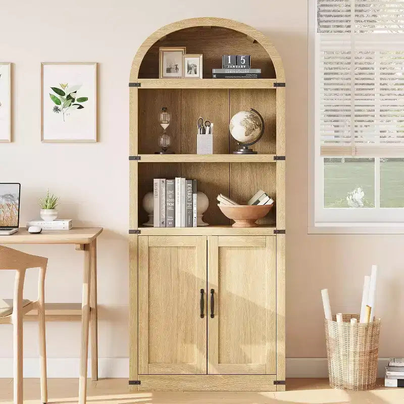 Bibliothèque avec portes Étagère cintrée 182 cm de haut Bibliothèque de style rustique