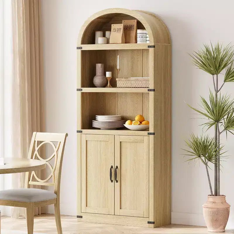 Bibliothèque avec portes Étagère cintrée 182 cm de haut Bibliothèque de style rustique