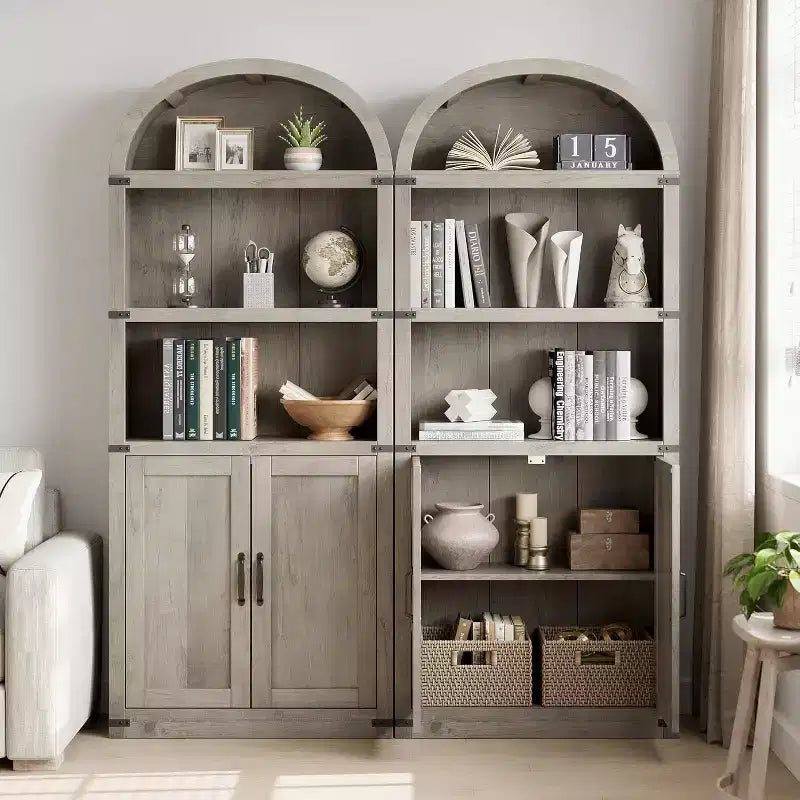 Bibliothèque avec portes Étagère cintrée 182 cm de haut Bibliothèque de style rustique