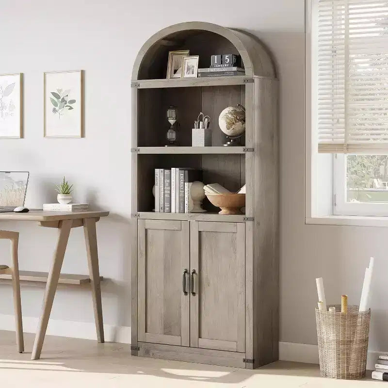 Bibliothèque avec portes Étagère cintrée 182 cm de haut Bibliothèque de style rustique