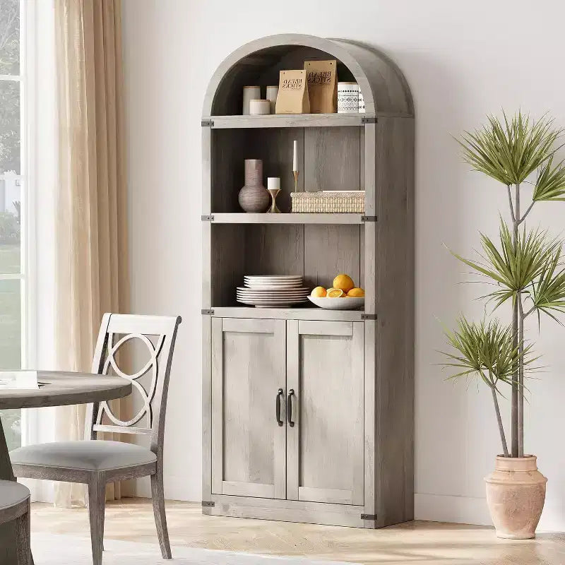 Bibliothèque avec portes Étagère cintrée 182 cm de haut Bibliothèque de style rustique