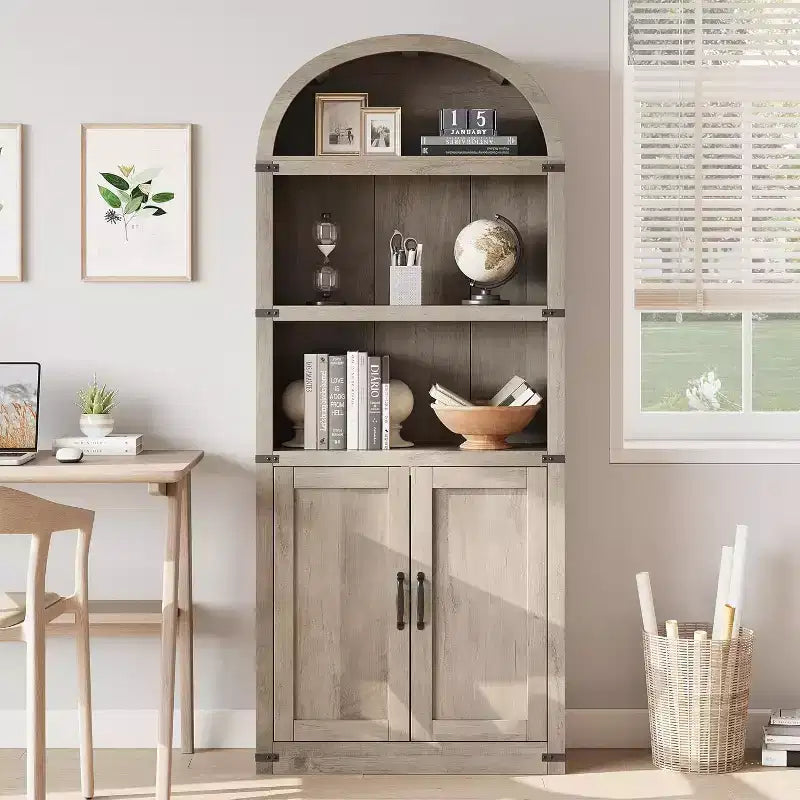 Bibliothèque avec portes Étagère cintrée 182 cm de haut Bibliothèque de style rustique