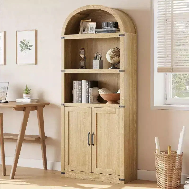 Bibliothèque avec portes Étagère cintrée 182 cm de haut Bibliothèque de style rustique