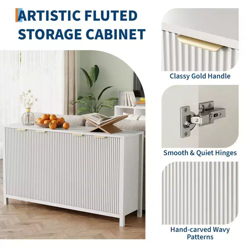 Buffet cannelé de 55 pouces, grand buffet moderne avec 4 portes