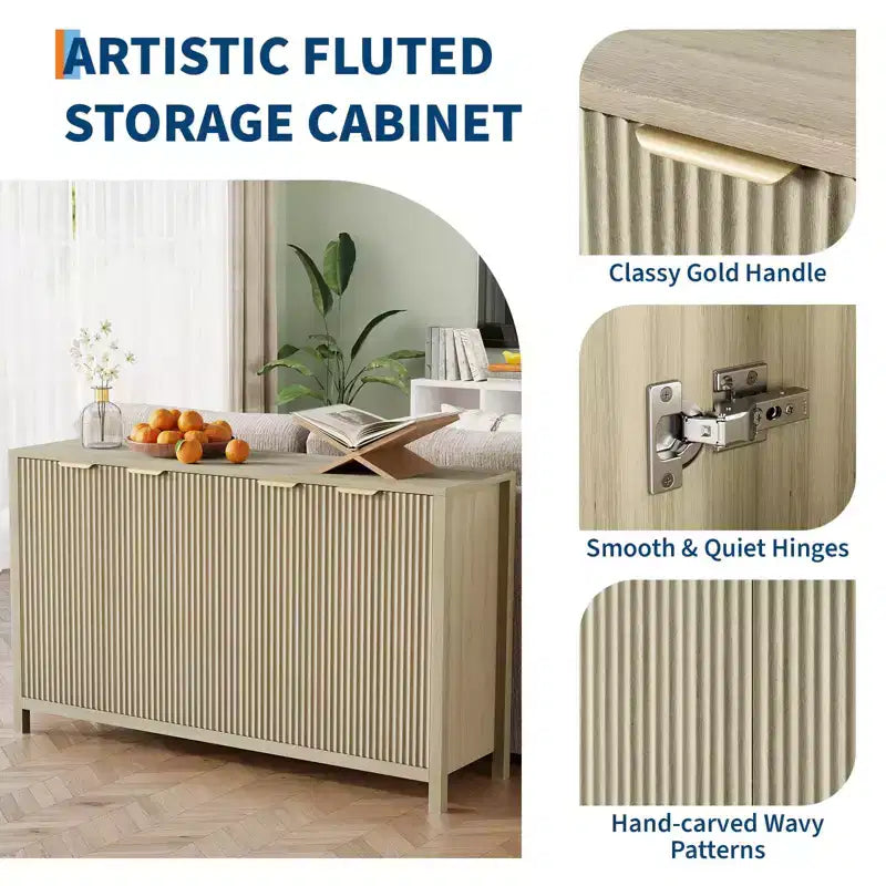 Buffet cannelé de 55 pouces, grand buffet moderne avec 4 portes