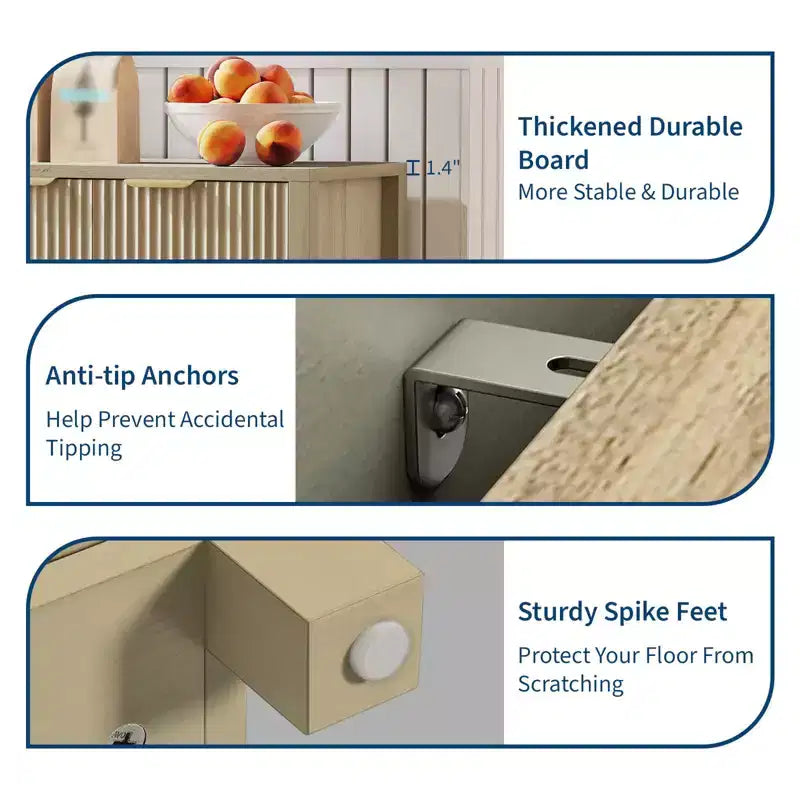 Buffet cannelé de 55 pouces, grand buffet moderne avec 4 portes