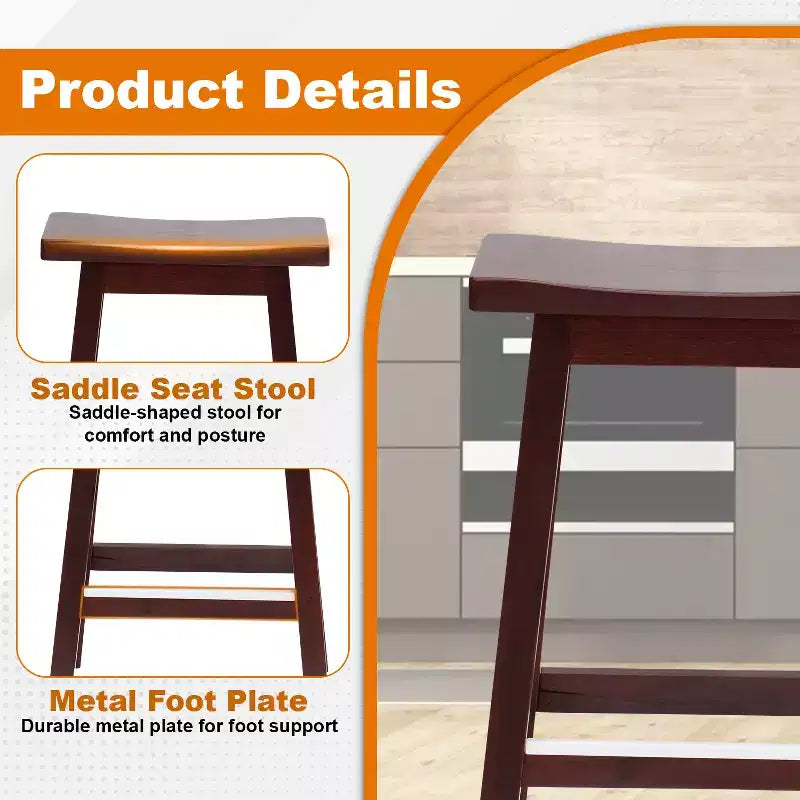 Tabouret de bar en bois massif, 24/30 pouces de hauteur, en forme de selle