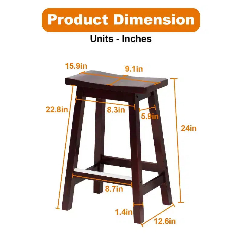 Tabouret de bar en bois massif, 24/30 pouces de hauteur, en forme de selle