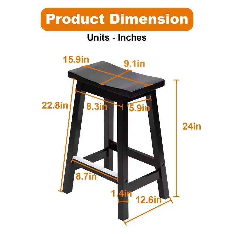 Tabouret de bar en bois massif, 24/30 pouces de hauteur, en forme de selle