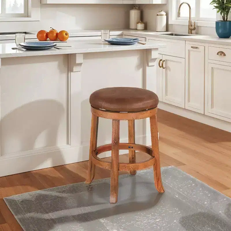 Tabouret de bar pivotant en similicuir et bois d'acajou