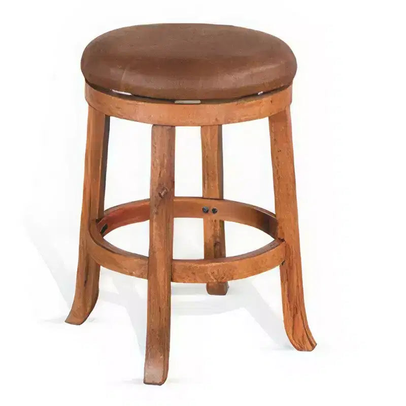 Tabouret de bar pivotant en similicuir et bois d'acajou