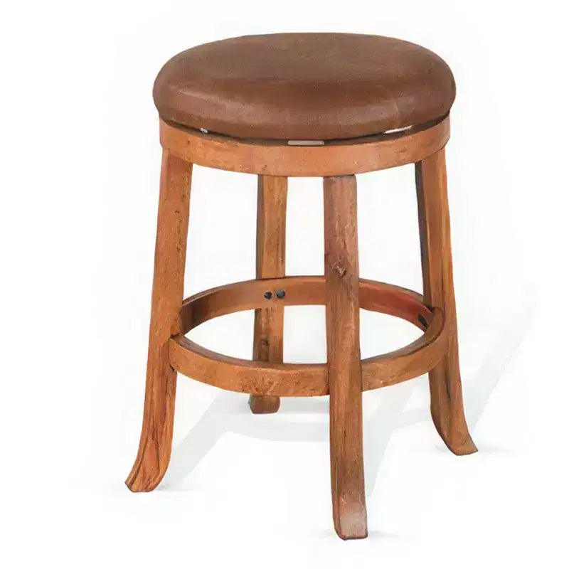 Tabouret de bar pivotant en similicuir et bois d'acajou