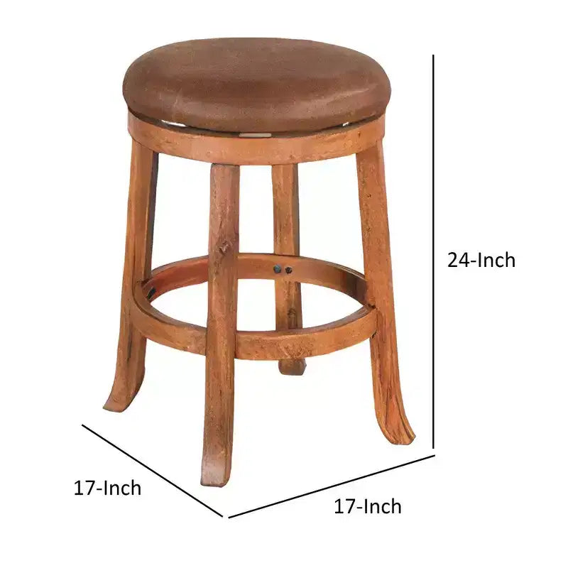 Tabouret de bar pivotant en similicuir et bois d'acajou