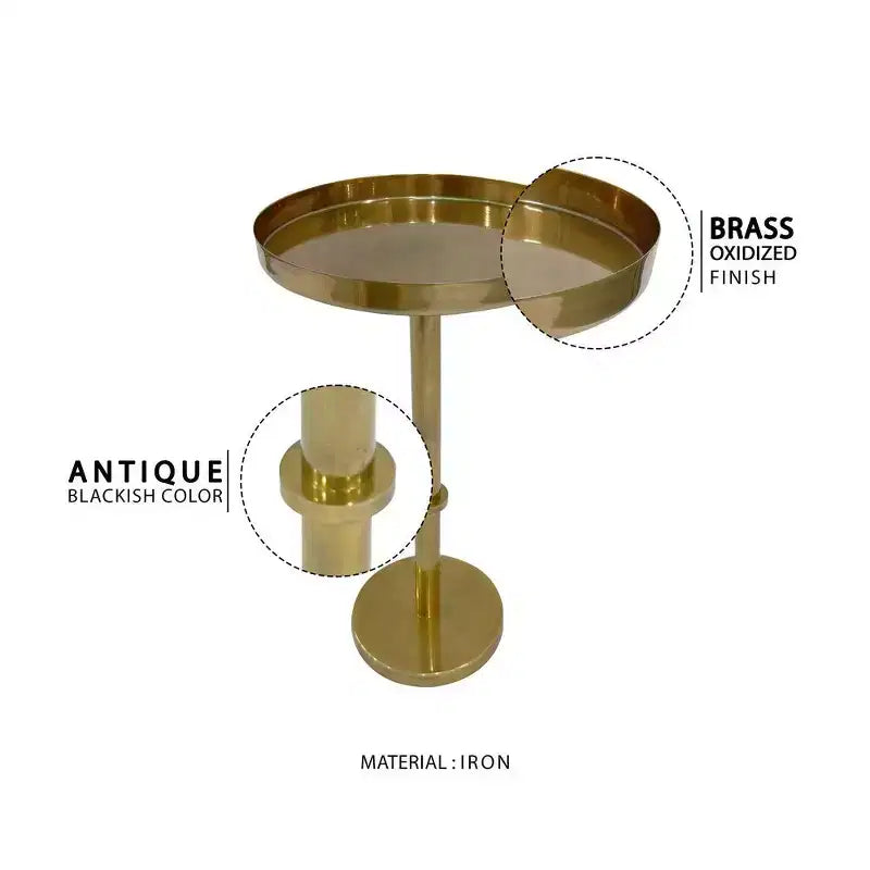 Table d'appoint de 56 cm avec base à pilier élégante vintage et plateau rond en forme de plateau