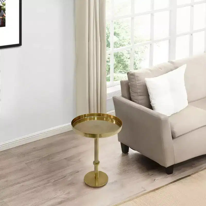 Table d'appoint de 56 cm avec base à pilier élégante vintage et plateau rond en forme de plateau