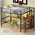 Okak Full Size Metal Bunk Bed with Desk &amp; Storage Staircase &amp; Safety Fence Loft Bed with Small Wardrobe &amp; LED for Kids Teens Easy Assemble