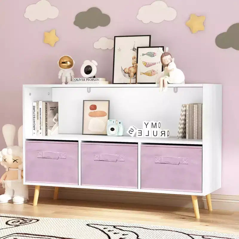 Armoire de chambre à coucher avec 3 tiroirs en tissu pliable et grand espace de rangement pour jouets