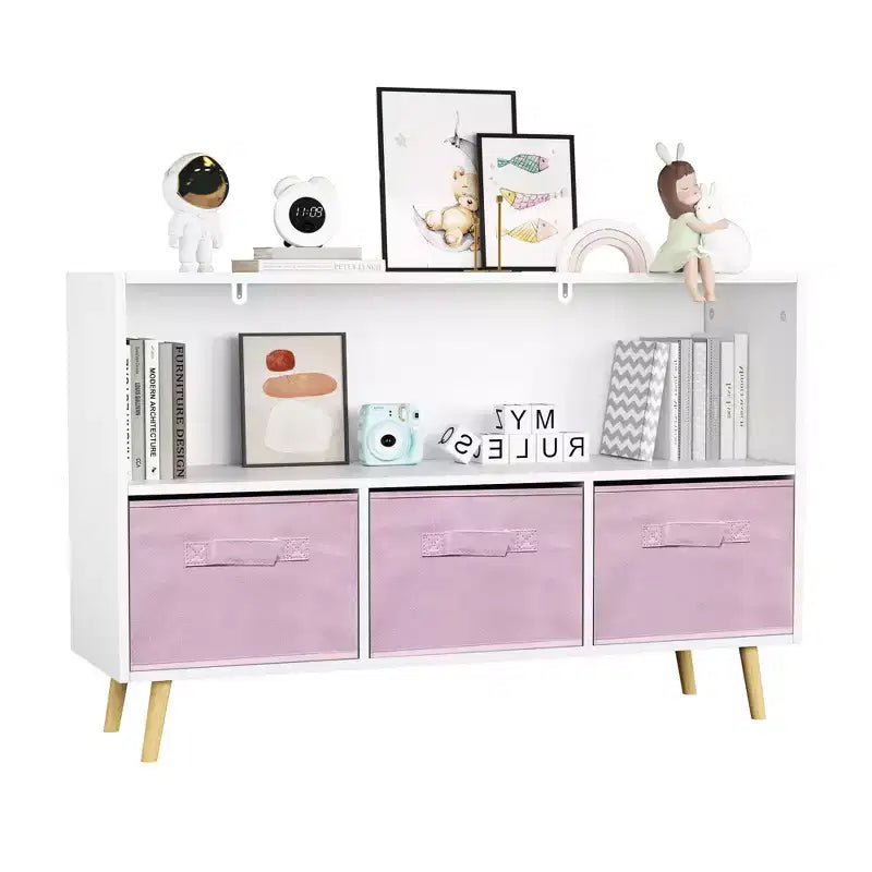 Armoire de chambre à coucher avec 3 tiroirs en tissu pliable et grand espace de rangement pour jouets